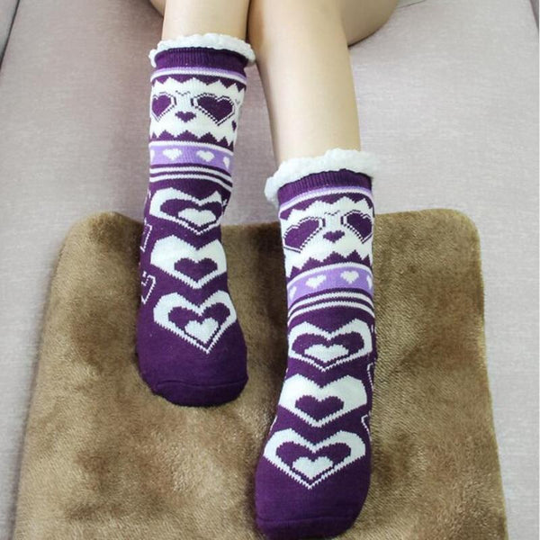 Buy Ferrai Winter Thermal Fleece Lining Knit Slipper Socks Christmas Non  Slip Socks_Free Size Pack Of 1, Light Grey at Amazon.in