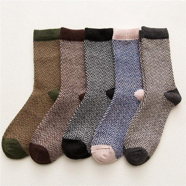 Retro Thick Wool Socks - 5 Pairs