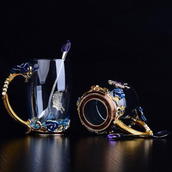 Butterfly & Flower Glass Mug Set